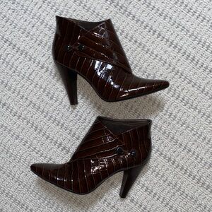 Via Spiga Dark Brown Croc-Embossed Heeled Boots